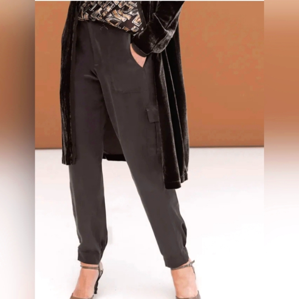 GO SILK Cargo Jogger Pant 100% Silk Black Small